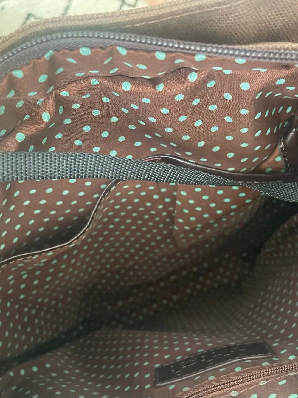 Chala Brown & Teal Turtle Appliqué Strip-Pattern Tote